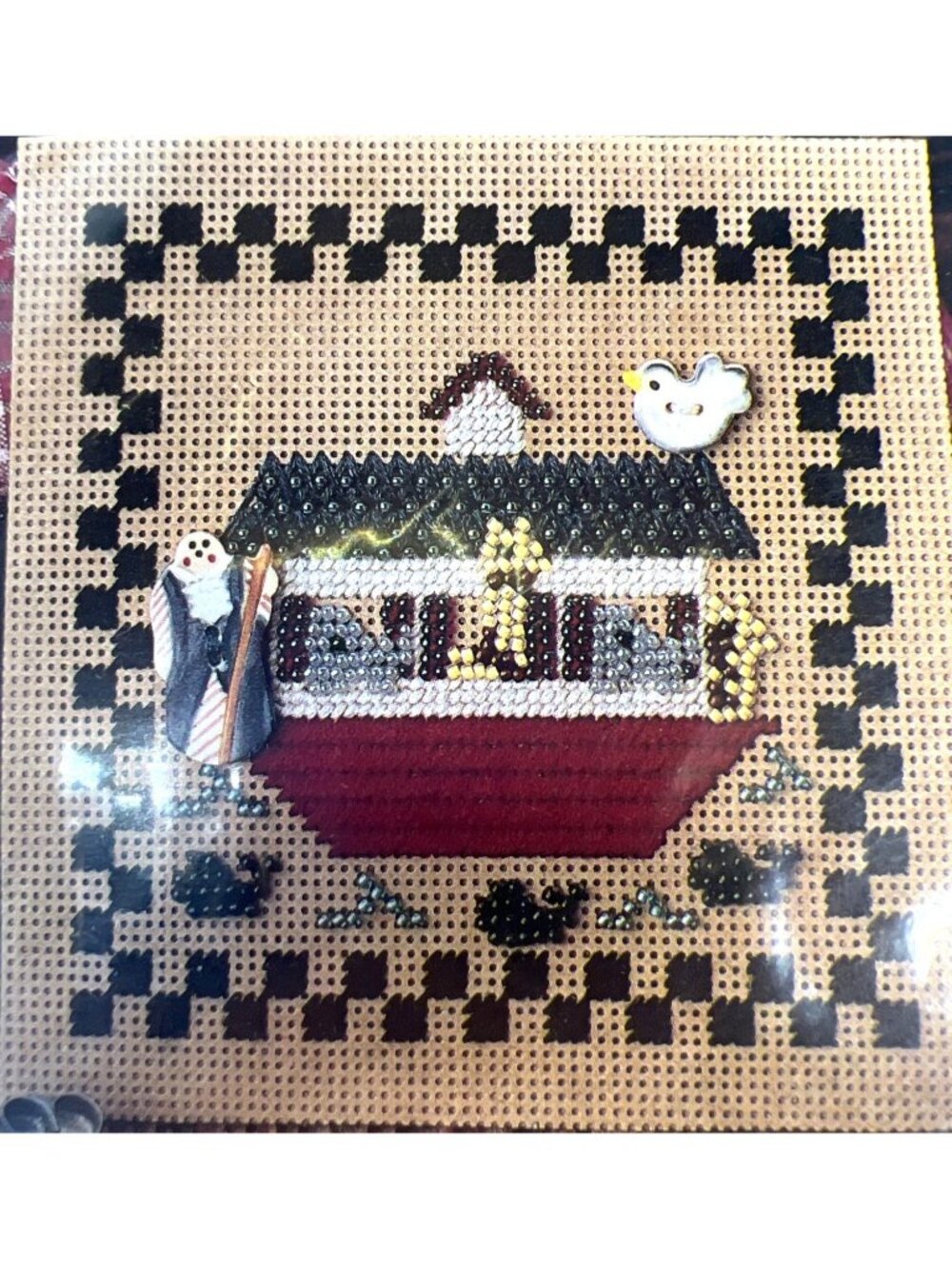 RARE Mill Hill Buttoned & Beaded Needlepoint Kit Noahs Ark Checkerboard